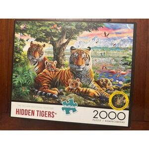 Buffalo 2000 Piece Puzzle HIDDEN TIGERS cubs birds water Ages 14+